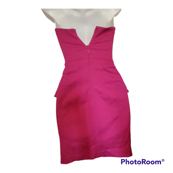 BEBE Fuschia Pink Strapless Peplum Dress - Size XXS, 00 - Picture 3 of 3